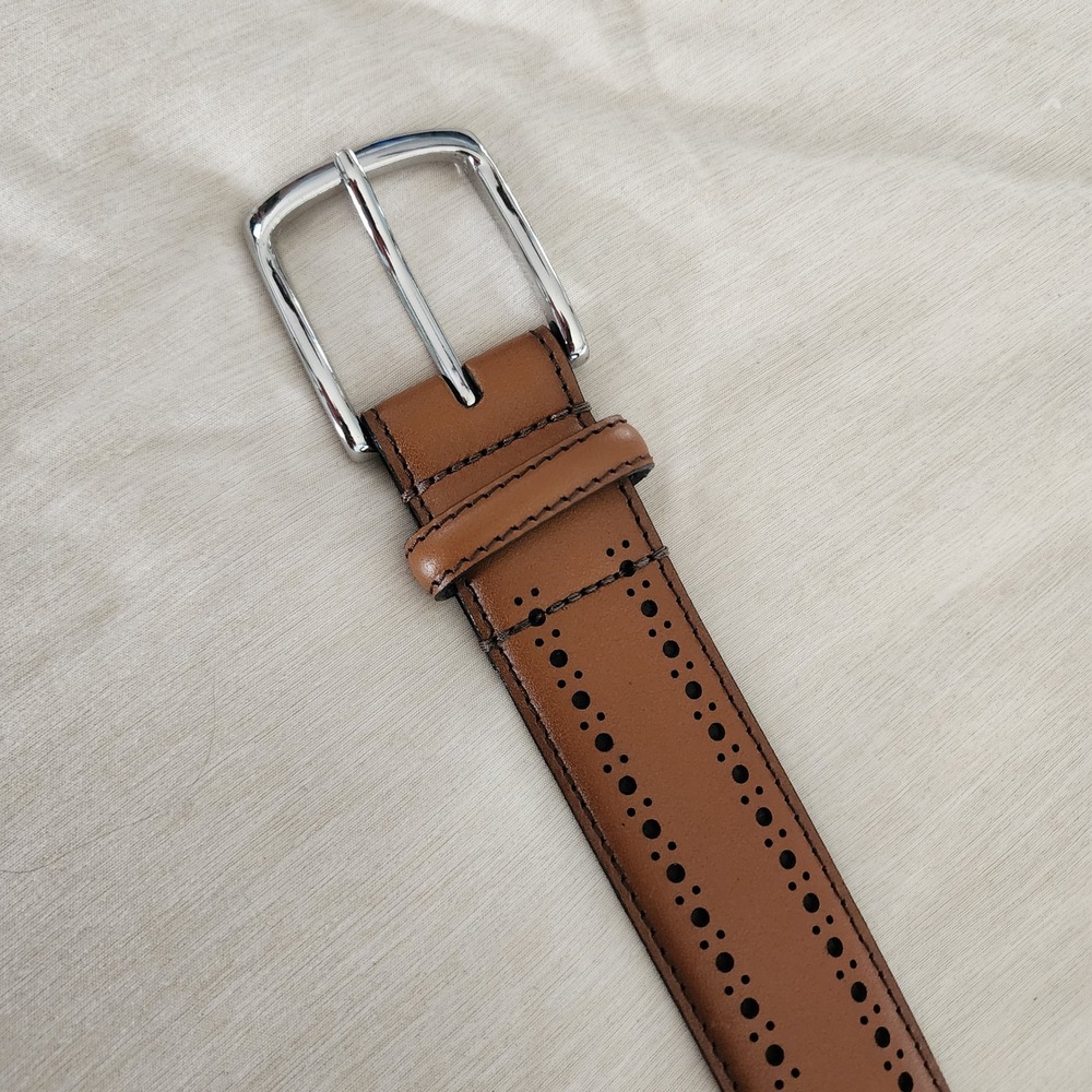Allen Edmonds Belt Mens 40 Cognac Excellent Brogue Perforated Italian Calfskin - Picture 3 of 10
